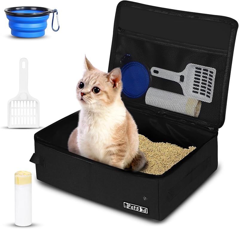 Caixa de Areia Dobrável para Gatos com Tampa e Impermeável Petskd Preta