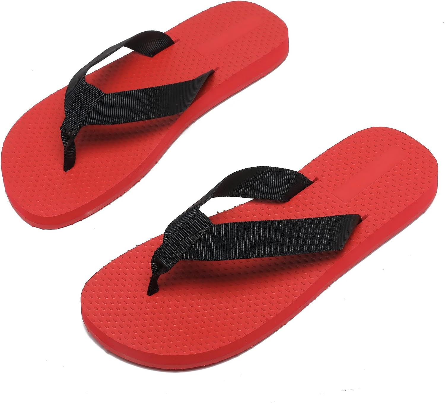 Women's Flip Flop Sandals, Red with Black Straps, Waterproof Foam Sole Flat beach shoes