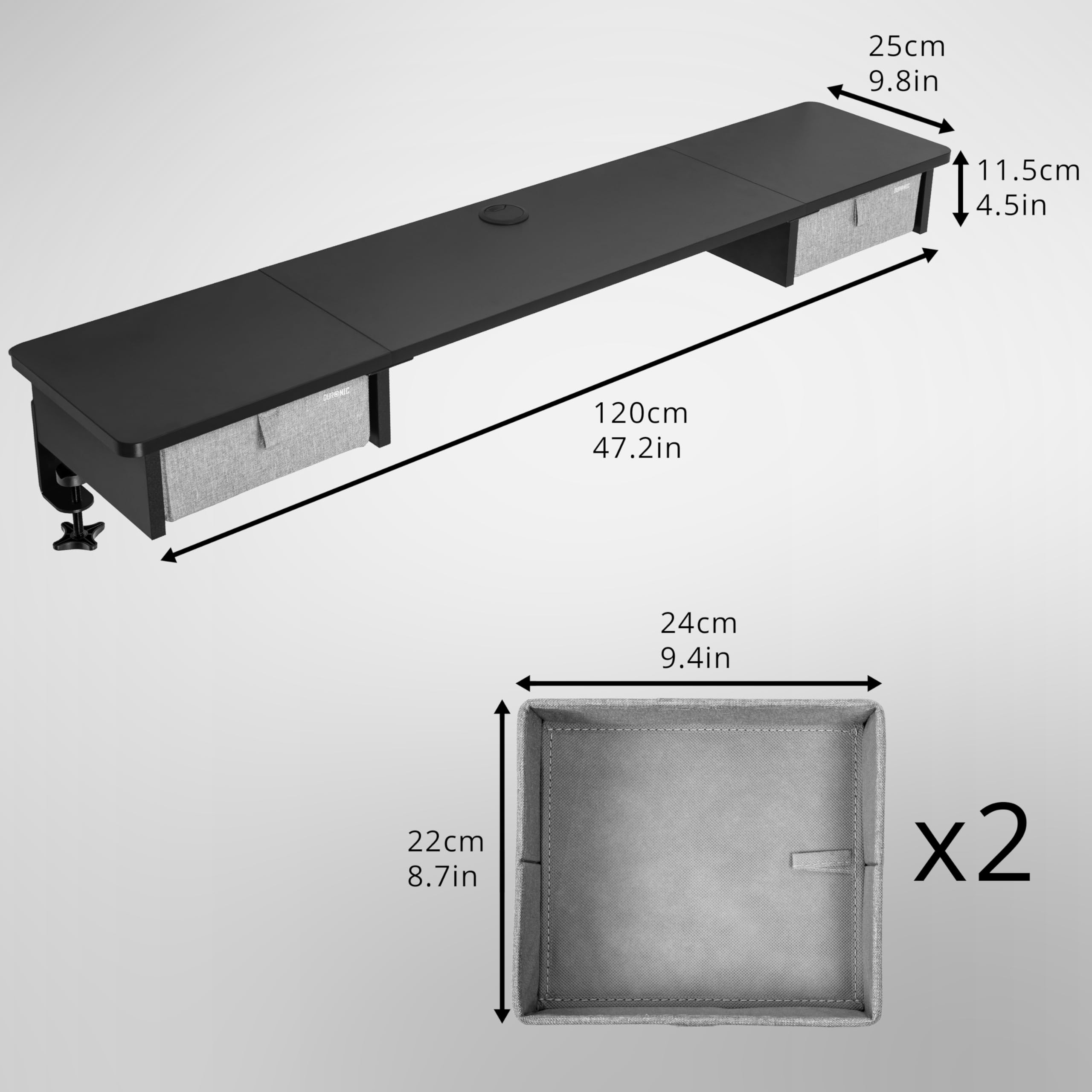 Duronic DD2 BK 120 cm Desk Top Nero con 2 cassetti | Compatibile con tutti i Desk Top da 120 cm | Accessorio per scrivania | Professionale estetico e organizzato | Superficie per sollevare lo schermo