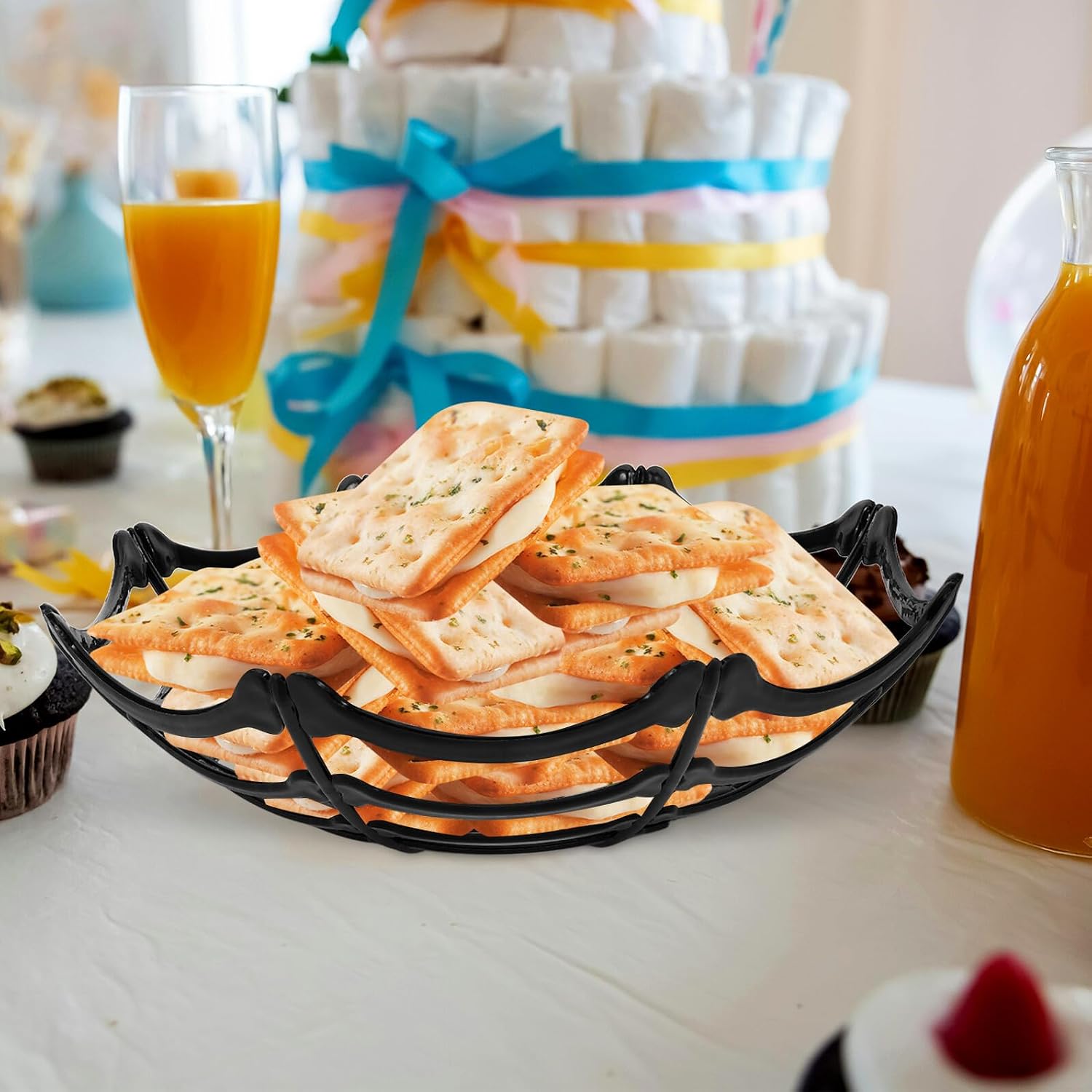 Plastic Spider Web Candy Basket for Halloween Snack Serving Bowl for Fruit and Fried Food Smooth Surface Safe Use