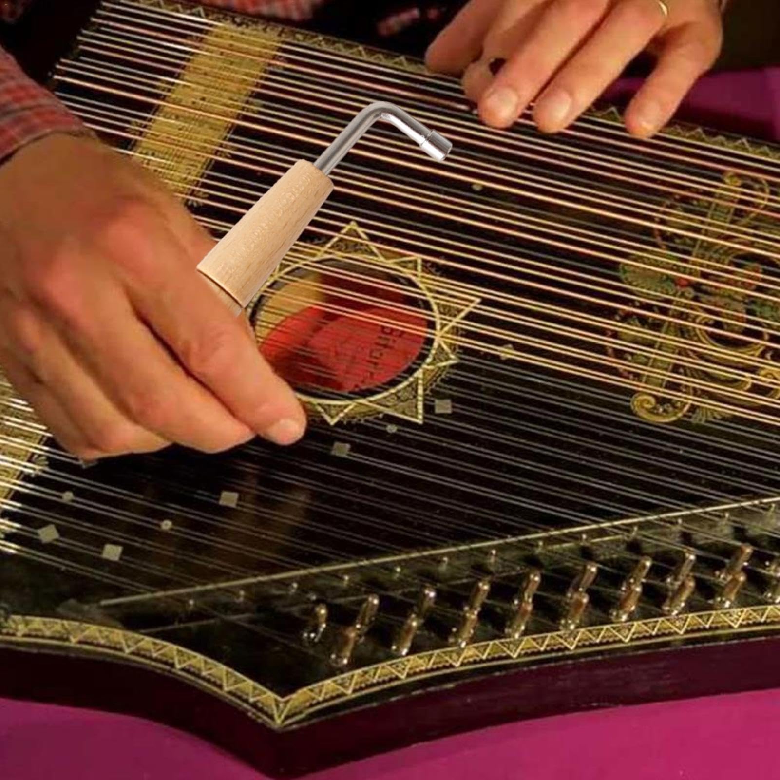 Accordeur de lyre - Clé d'accordeur de lyre en forme de L | Marteau de réglage à pointe carrée, clé à quatre | Accessoires de réglage de musique professionnels antidérapants avec manche en boi
