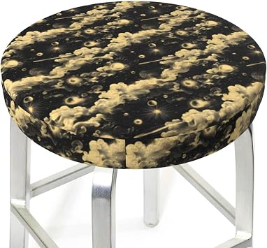 Bar Stool Covers Round 12 Inch of 1pcs - Gold Cosmic Sky Print Soft Comfortable Breathable Stool Covers Round for Bar Kitchen Living Room Decor with Elastic Band