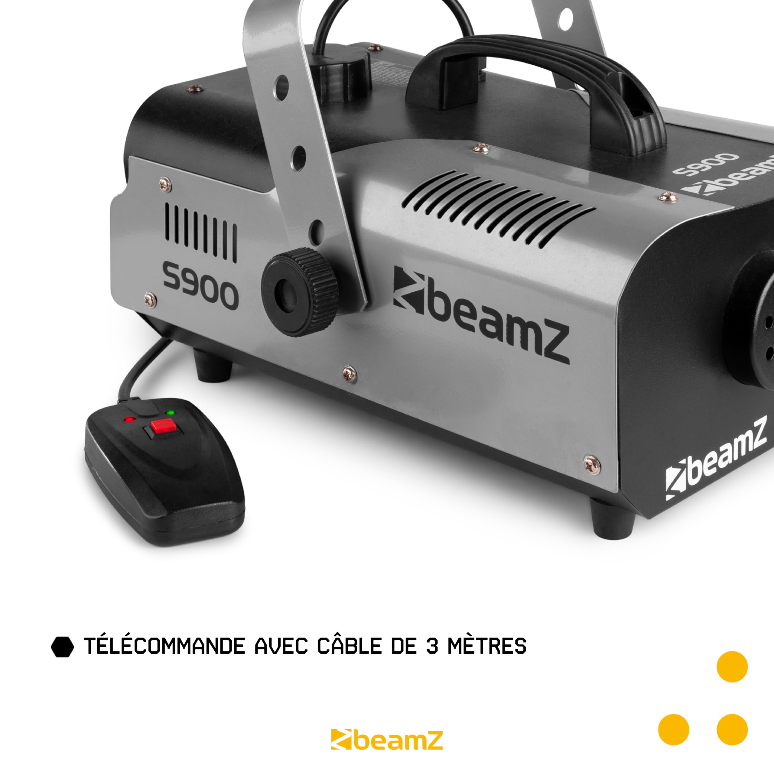 BeamZ S900 Machine à Fumée Solide et Portable, 900 Watts, Télécommande 3 m, Réservoir 1 L, Préchauffe Avant Utilisation : 3 minutes 30, Idéal pour votre Soirée avec des Jeux de Lumière