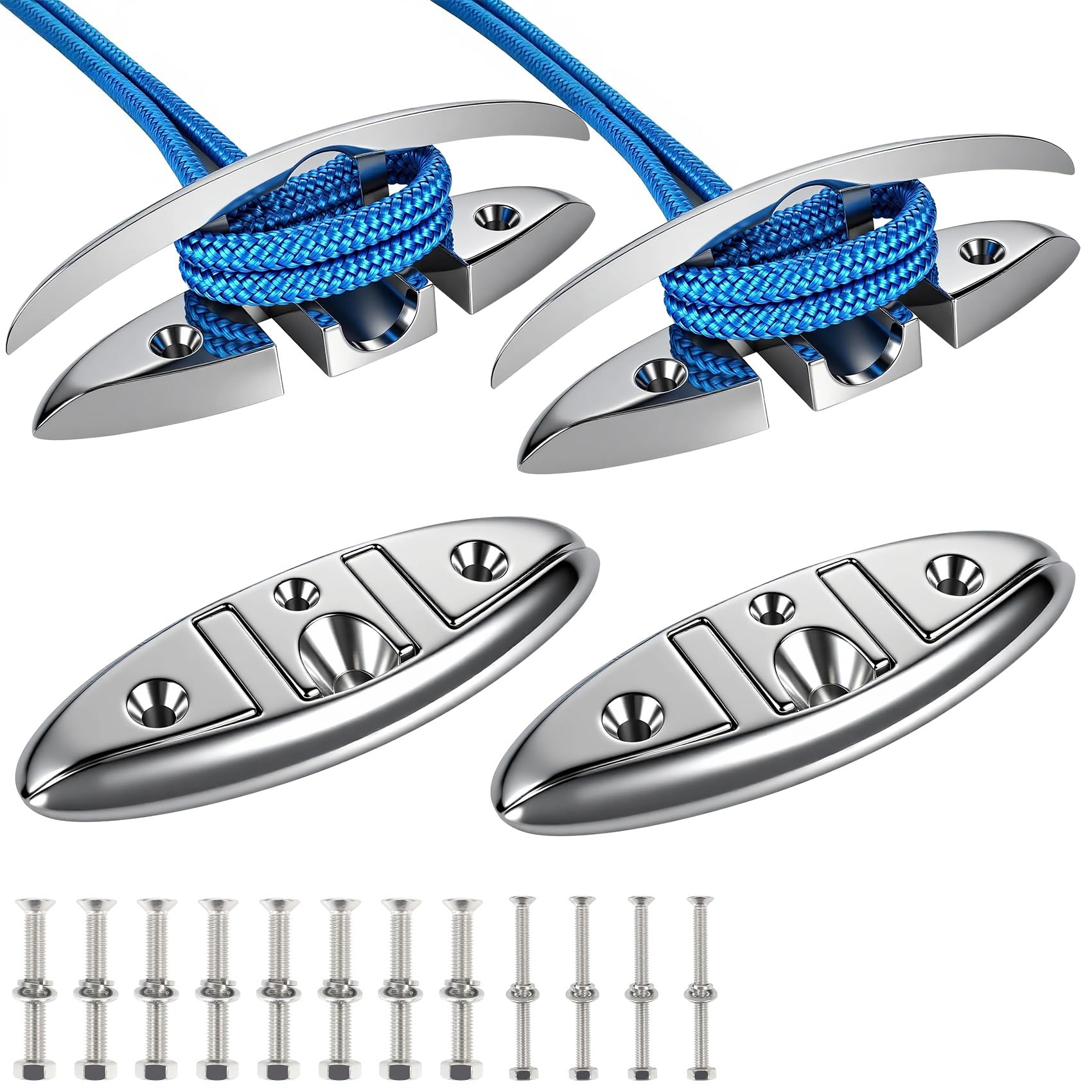 ORLANG 316 Stainless Steel Boat Cleats 5 Inch/6 Inch/8-1/2 Inch,Marine Grade Dock Cleat with Stainless Steel Bolts Fastener,Boat Dock Cleats Folding Dock Cleat (2/4 Pack)