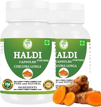 Haldi Curcuma Longa Capsule | Pack of 60 x 500 MG. Vegetarian Capsules | Natural Herbal Supplement | GMP Certified | Gluten Free paack of 2