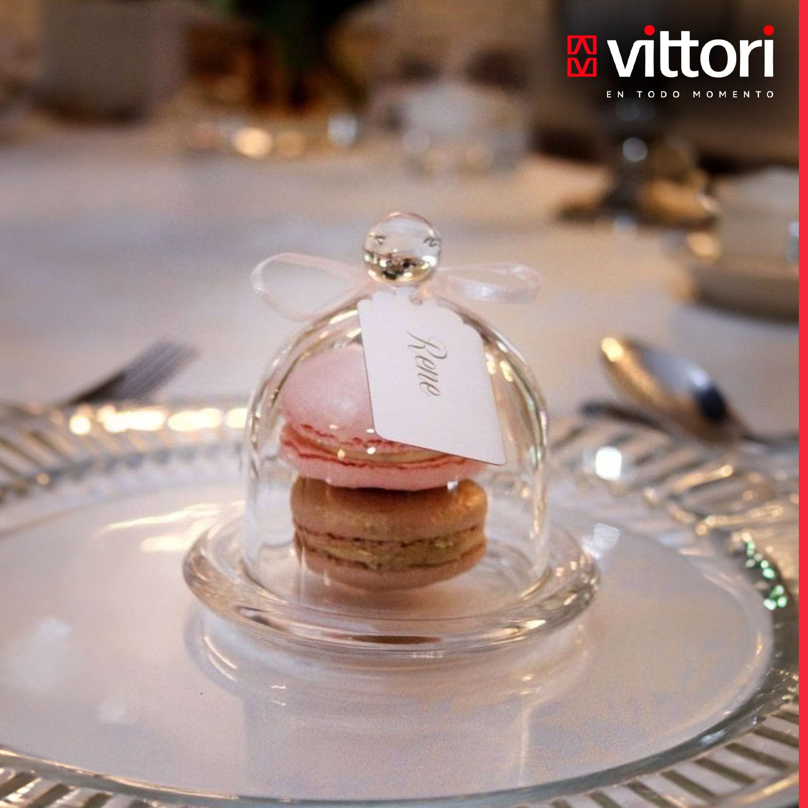 VITTORI Scatola per cioccolatini in vetro con base a campana, motivo cupcake, mini pasticceria