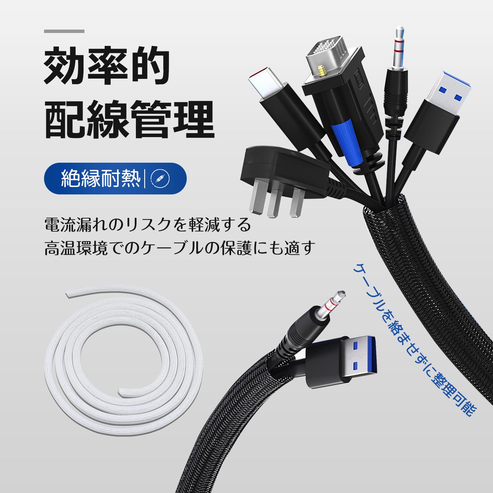 Amazon.co.jp: ケーブル収納スリーブ 配線カバー 編組ケーブルスリーブ