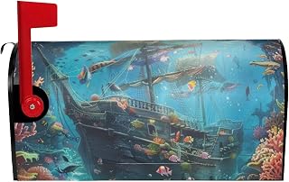 Shipwreck Underwater Mailbox Covers Magnetic OversizeColorful Coral Decorative Post Letter Box Wraps Waterproof Mailbox for Garden Yard Home Holiday Decor
