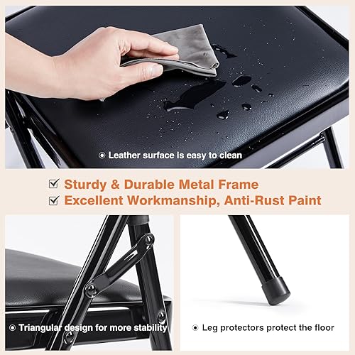 Miniatura 5 de Sweetcrispy Paquete de 6 sillas plegables, acolchadas de cuero, metal resistente, fáciles de usar y almacenar, cómodas, para exteriores e