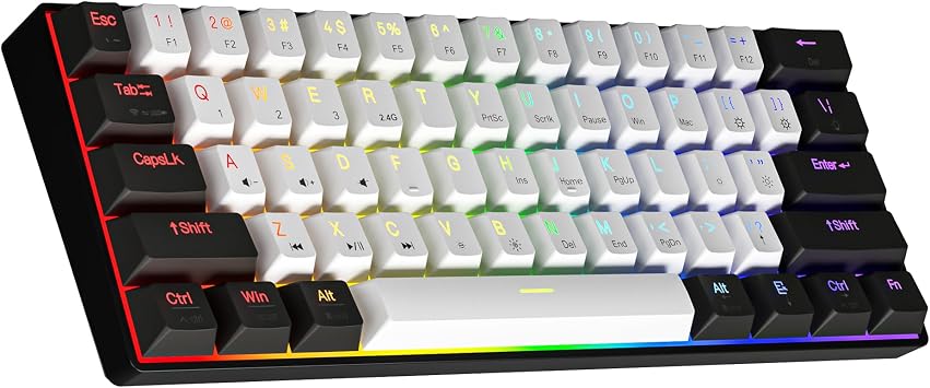 Newmen GM610 60% Wireless Mechanical Gaming Keyboard,Wired/Bluetooth/2.4G Keyboard,RGB Backlit,61 Anti-Ghosting Keys,Programmable,Hot-Swappable,for Windows Mac Android Black-White/Red Switch