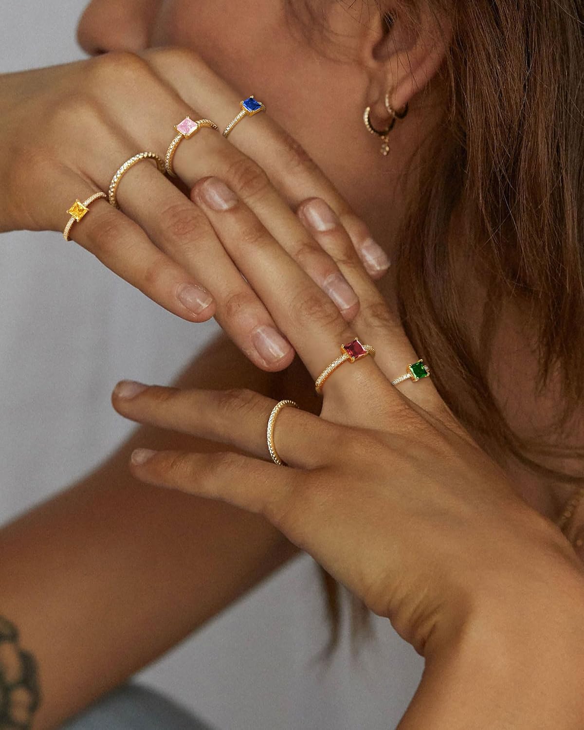 Birthstone Gold Rings for Women Non Tarnish 14K Gold Plated Stackable Cubic Zirconia Thumb Rings Dainty Cute Emerald Eternity Band Pinky Ring Engagement Wedding Promise Rings Jewelry Gifts - Image 9