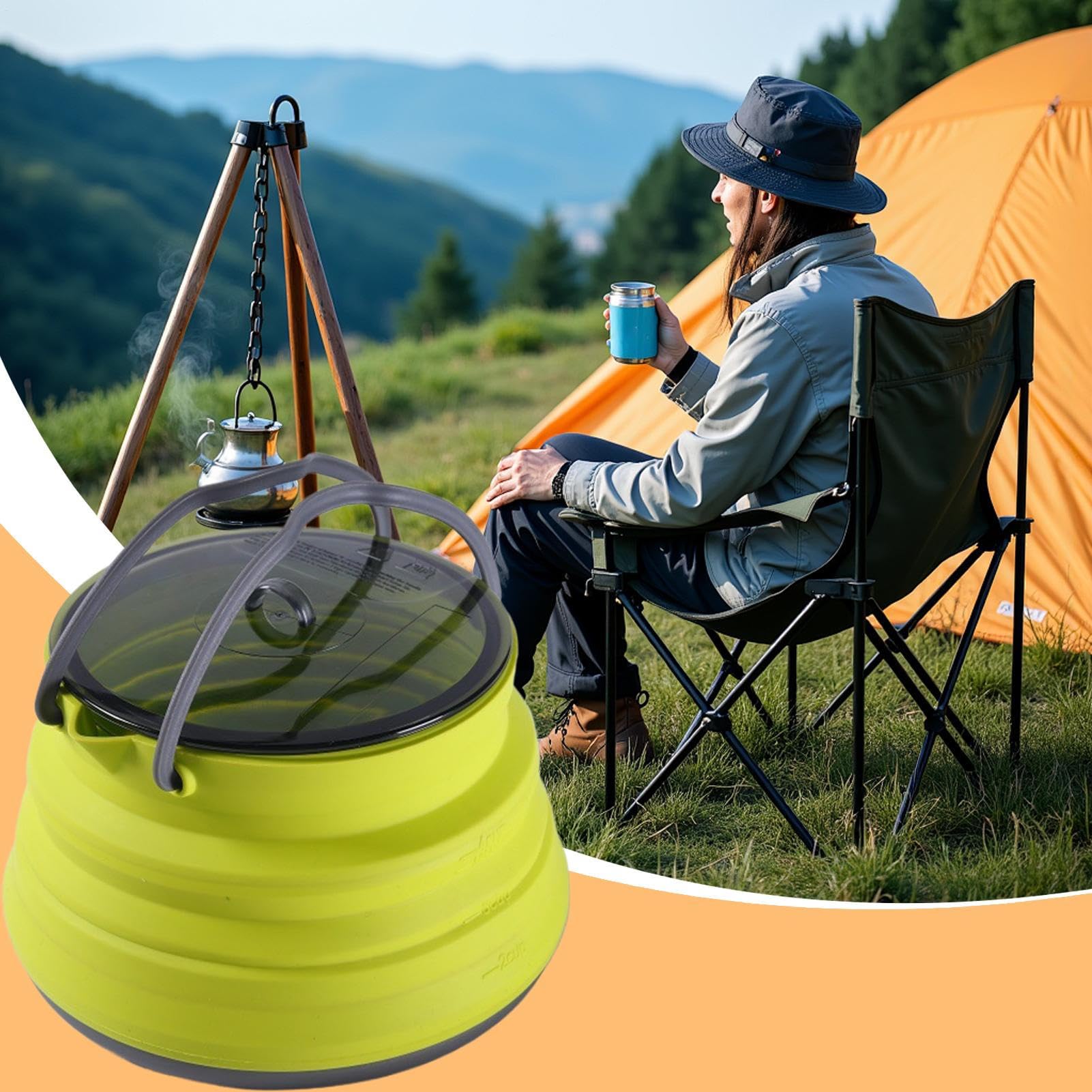 Pentola da campeggio in silicone, caffettiera pieghevole in silicone, 16 x 16 x 4 cm, grande capacità, strumento da cucina compatto per escursioni, viaggi e attività all'aperto