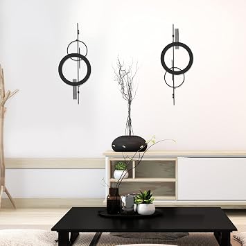Peryiter 2 Pcs Metal Abstract Wall Art Decor Small Black Geometry 15.7 Inch