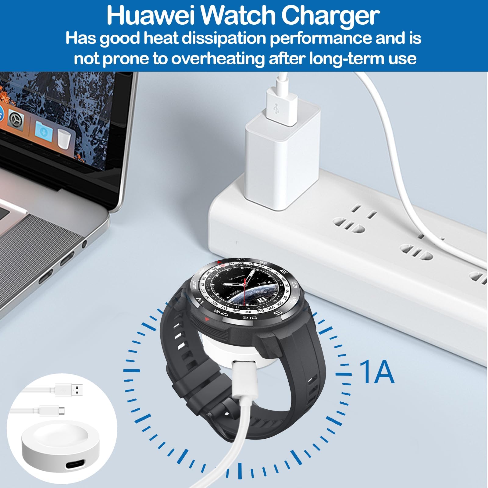 Chargeur Magnétique Pour Montre Huawei - Compatible Watch GT5 Pro, GT4, GT3, Watch 4/3 | Câble USB 1m