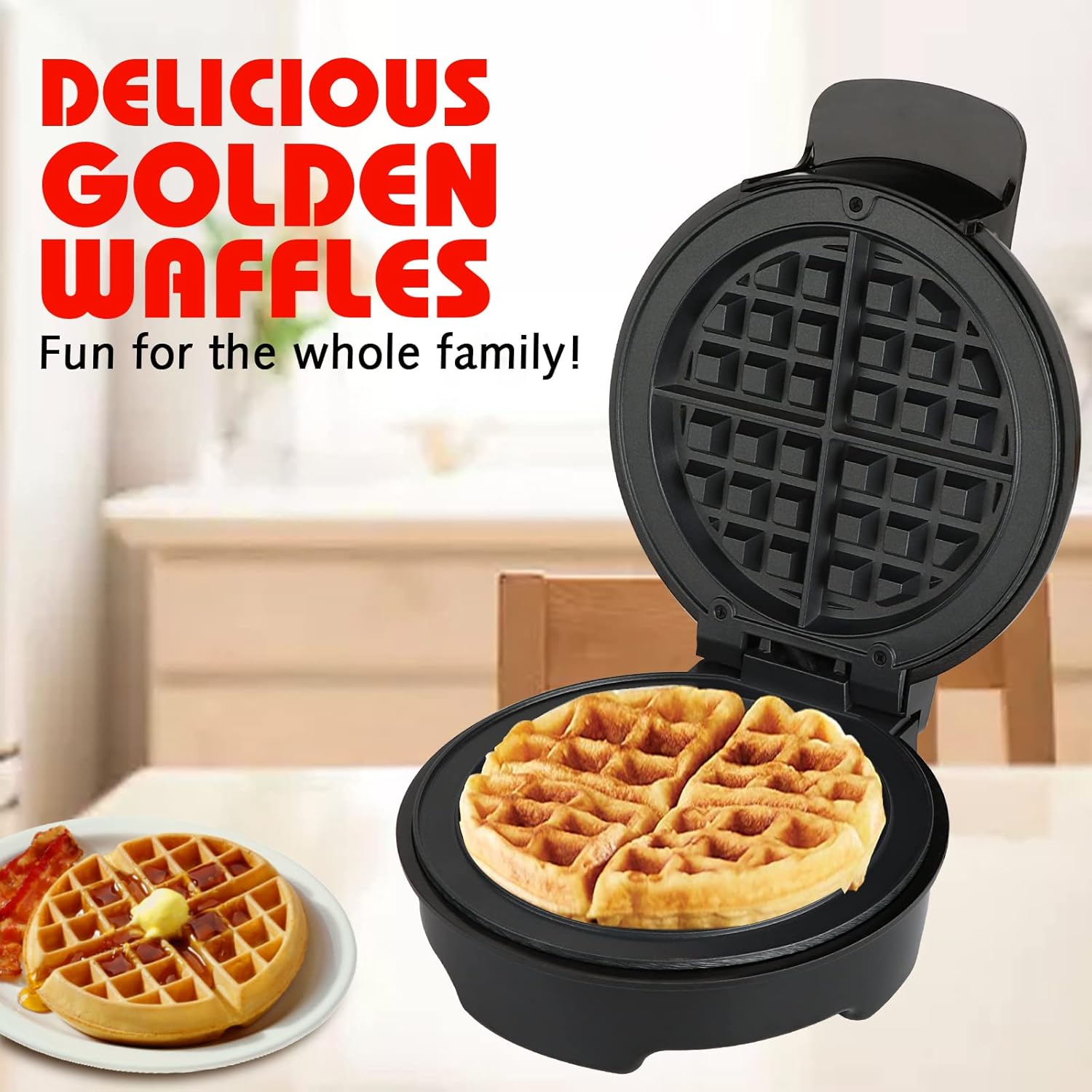 8 Inch Belgian Waffle Maker with Adjustable Temperature Control 3In1