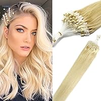 Vista 16 de Extensiones de cabello humano Remy, cuentas de micro anillo, punta de bucle, 100S AAAAAA (16 pulgadas, 0.01 oz/s, 10 marrón ceniza)