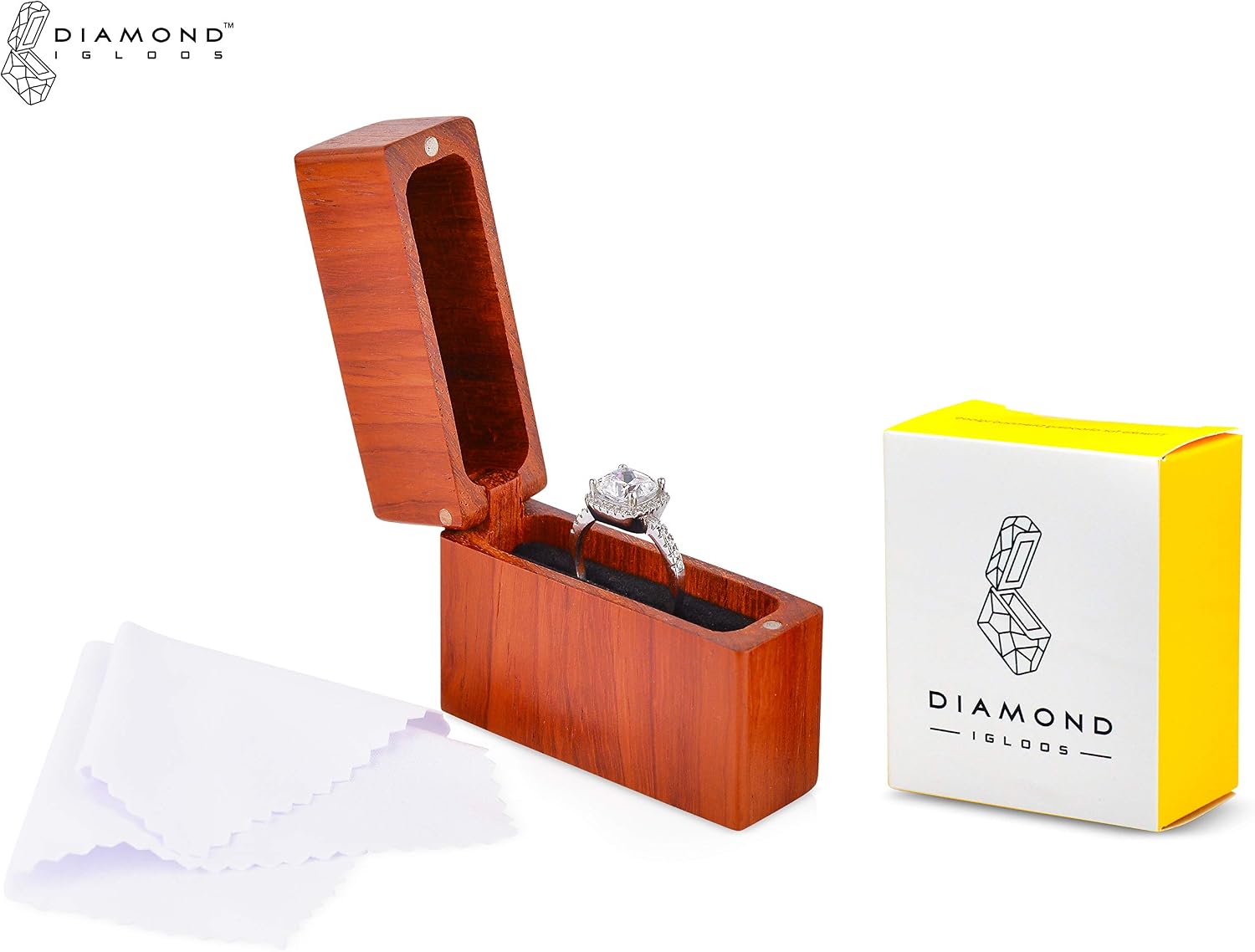 Handcrafted Rosewood Ring Box - Small, Slim, Portable - Engagement & Wedding Ring Box - Includes Jewelry Cleaning Cloth image 2