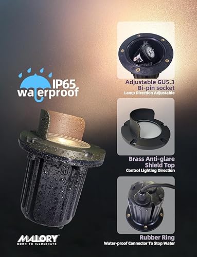 Miniatura 10 de Luces de pozo de paisaje de cubierta superior de latón, 12 V de bajo voltaje para exteriores en tierra, iluminación de paisaje para camino, entrada