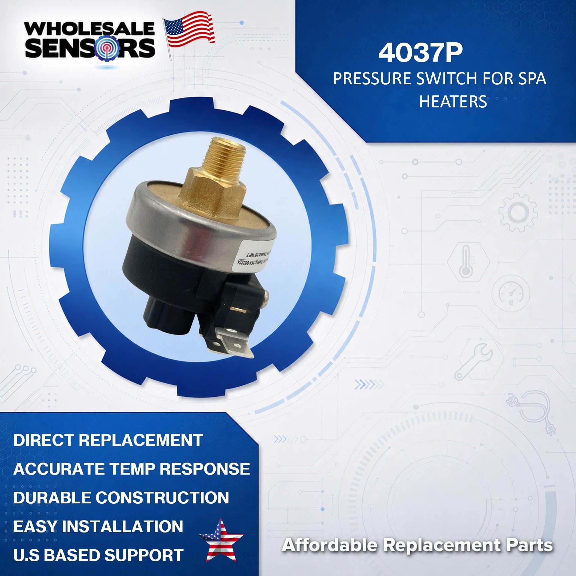 Wholesale Sensors Interruptor de presión alternativo de repuesto para TecMark 4037P, 16A, 1/8" MNPT, SPST para calentadores de spa