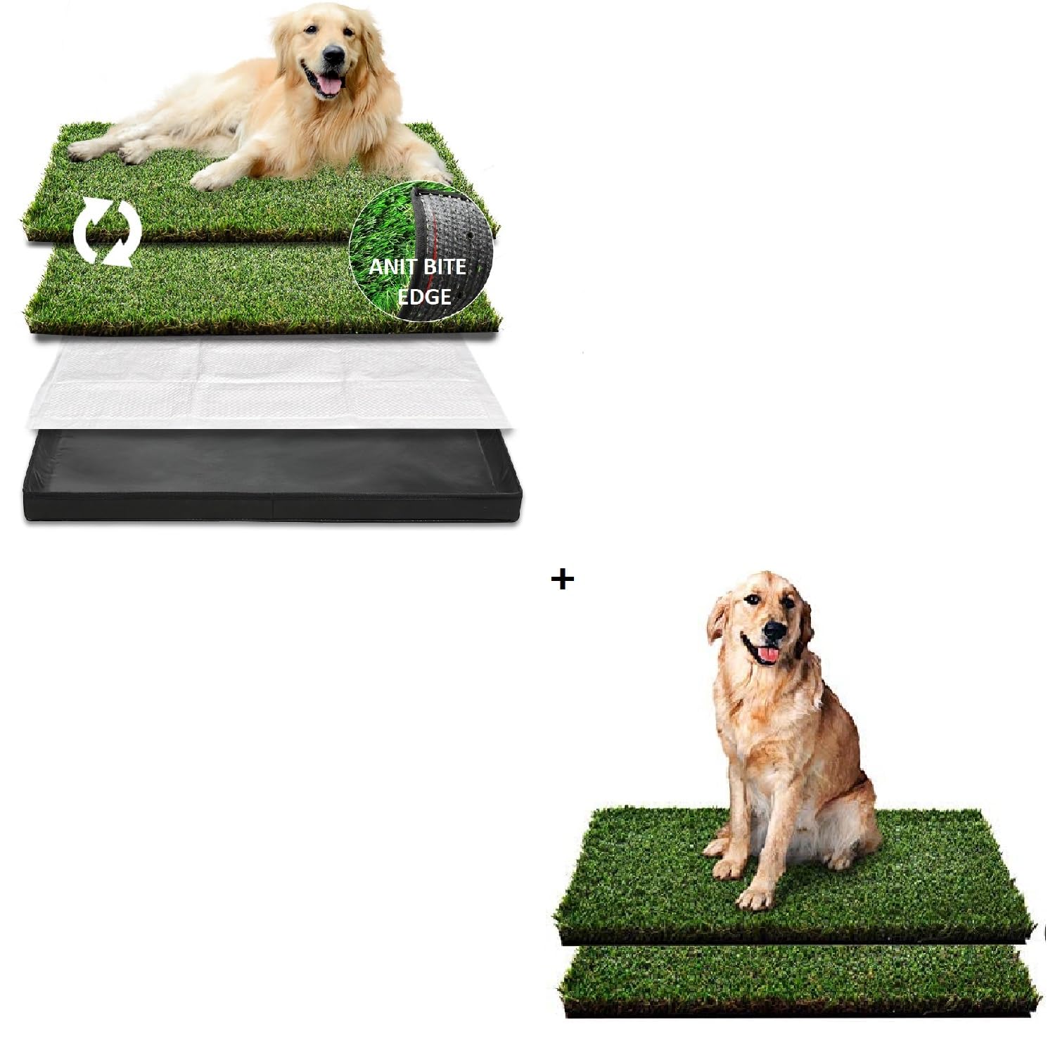 HQ4US 4LEGSDog Grass Pad with Foldable Dog Litter Box, Extra Large Liner Base (44”×34”) and 2 Artficial Dog Grass Pee Pads for Remplacement