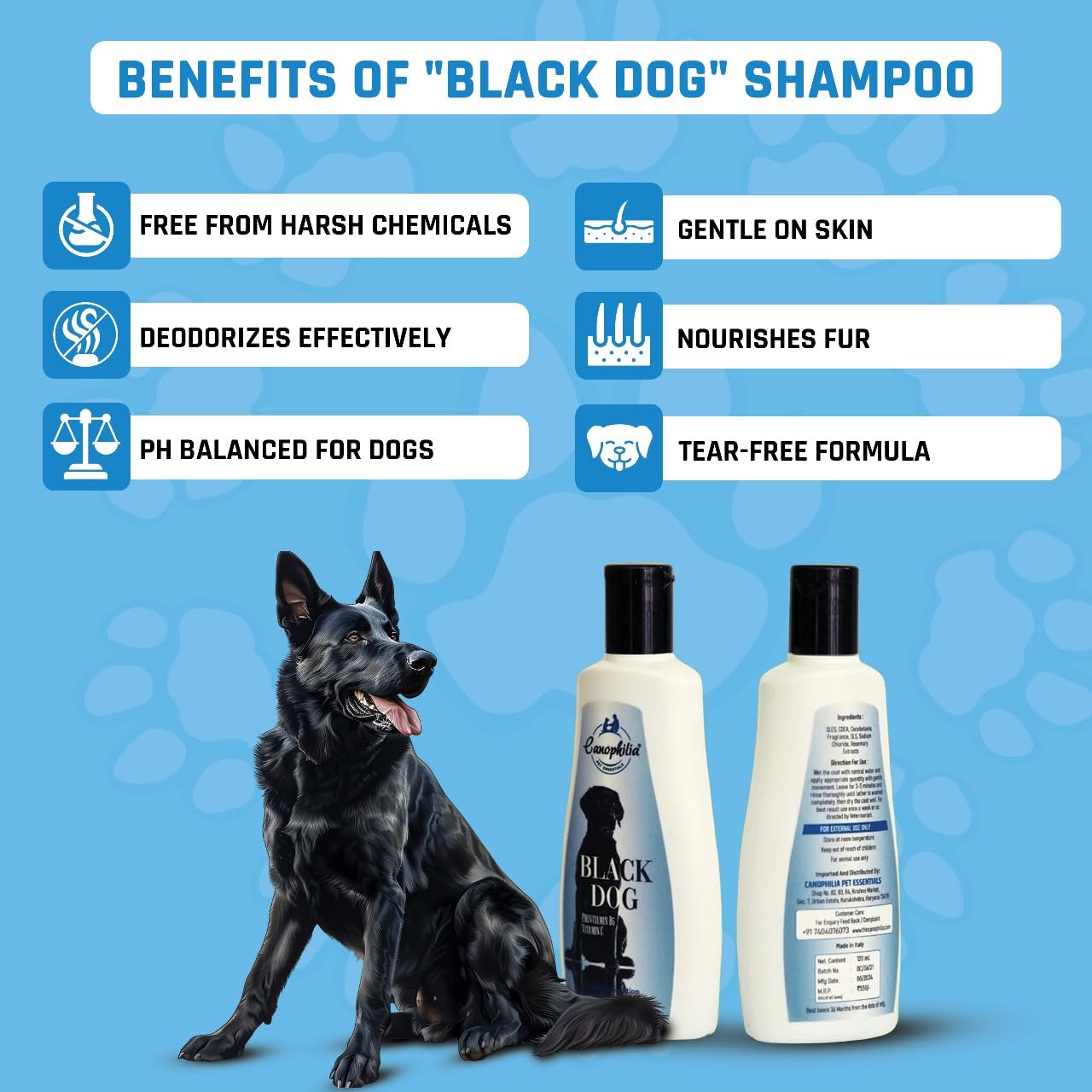 Canophilia Black Dog Pet Shampoo with Provitamin B5, Vitamin C, Dark Coat Colour Enhancement, pH Balanced Formula 3