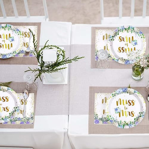 Miniatura 8 de 96 piezas de decoraciones de despedida de soltera de Miss to Mrs - Juego de platos y servilletas, platos de papel florales desechables para parejas,