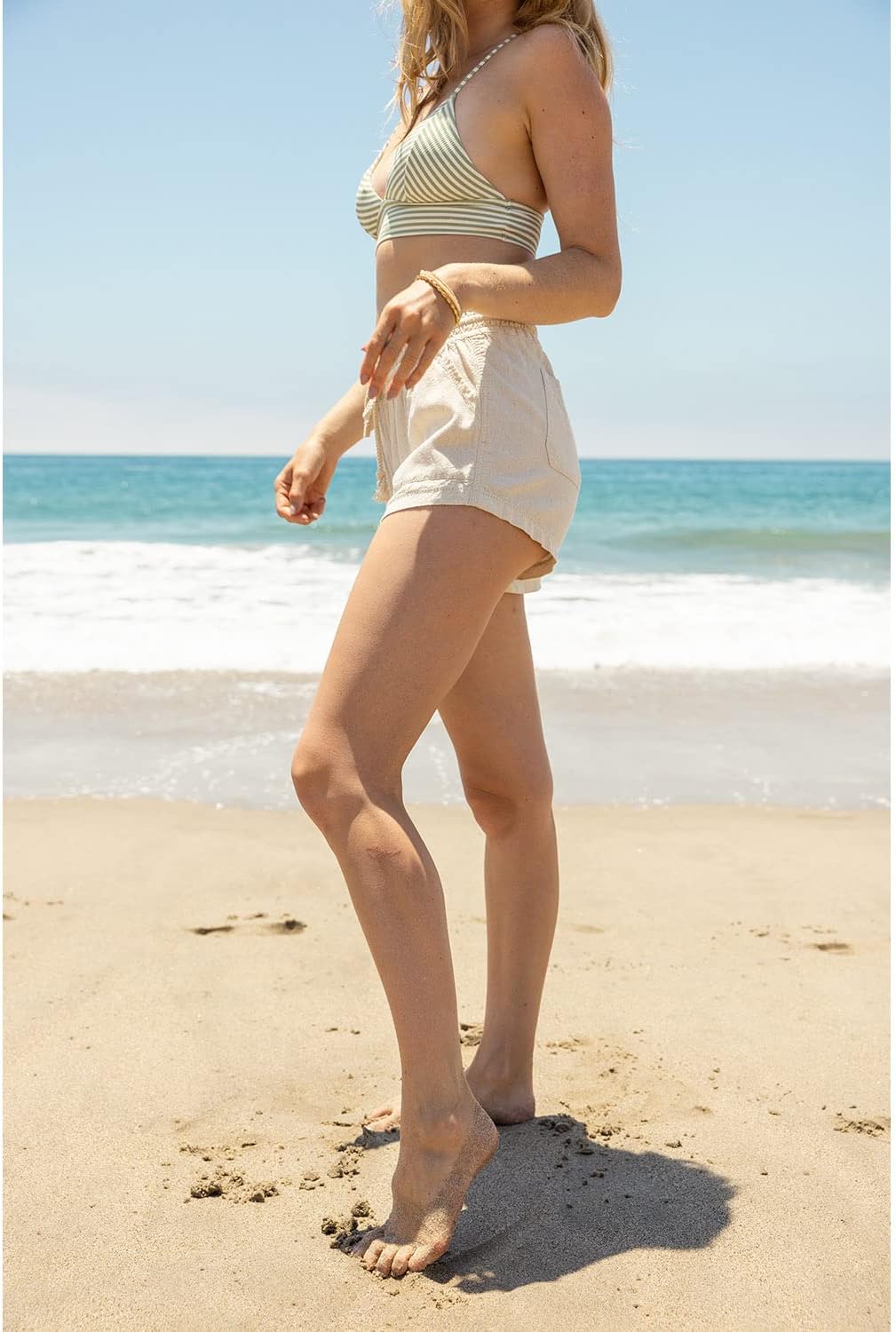 Cali1850 Women's Casual Linen Shorts - Drawstring Smocked Waist Oceanside Lounge Beach Printed Pants with Pockets - Image 5