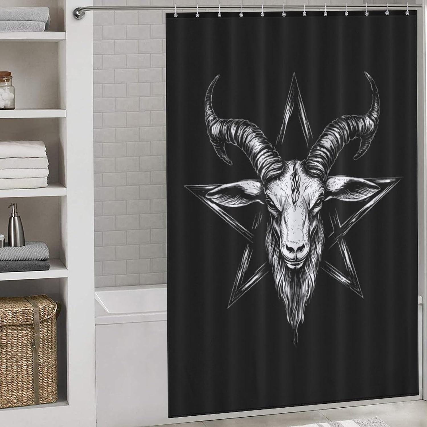 Satanic Pentagram Goats Funny Shower Curtains Washable Bath Curtain Liner with Hooks for Bathroom Bath Tubs
