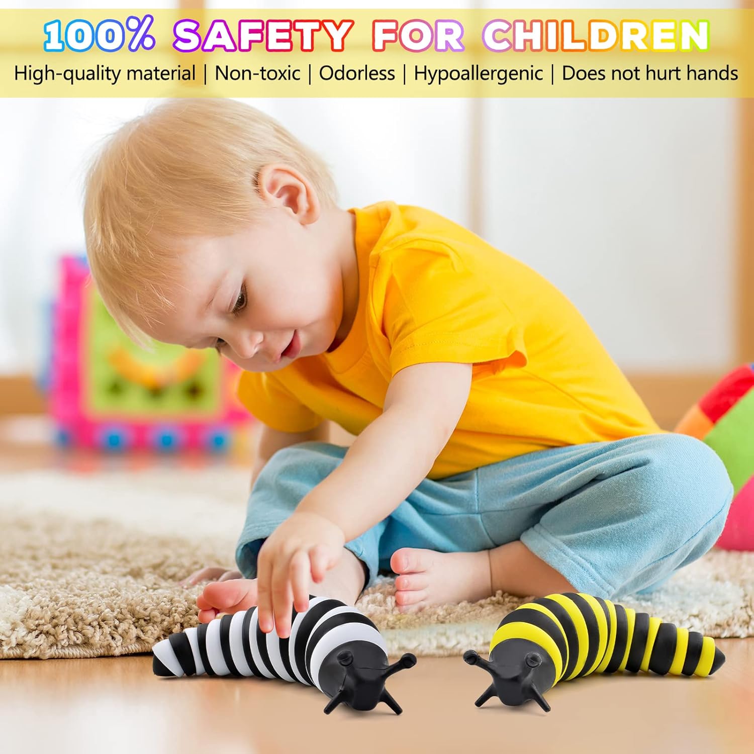 Cevioce Fidget Slug Toy, Sensory Slug Fidget Toy for Kids & Adults, 2 PCS Cute 3D Articulated Sensory Toys - Can Be Spliced, Safe|Exercise Wrist Strength & Stress Relief, Great Gift for ADHD Autism B - Image 5