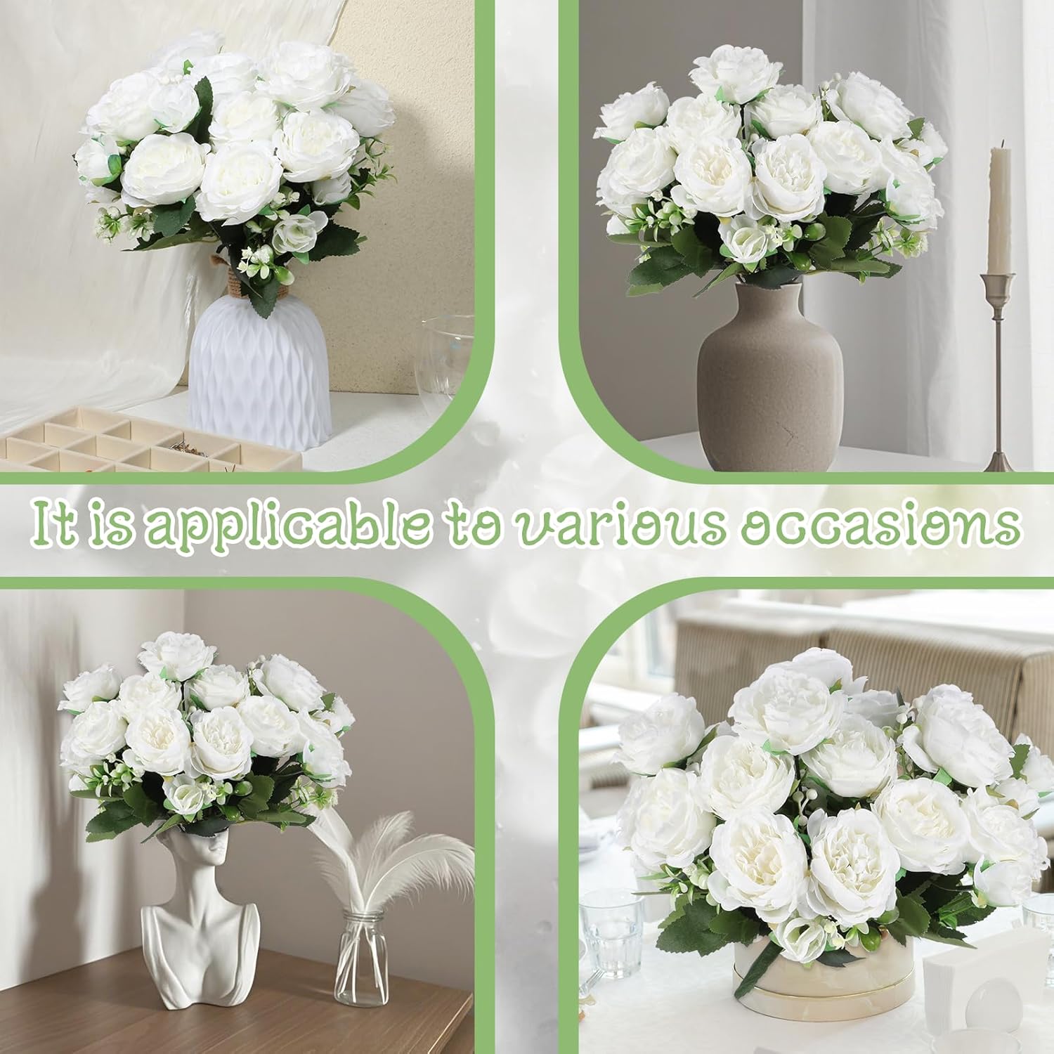 8 Bundles White Peonies Artificial Flowers, White Fake Peonies Silk Flowers with Stems Bulk Bouquet Reusable Realistic for Vase Floral Arrangements Wedding Table Decoration - Image 7