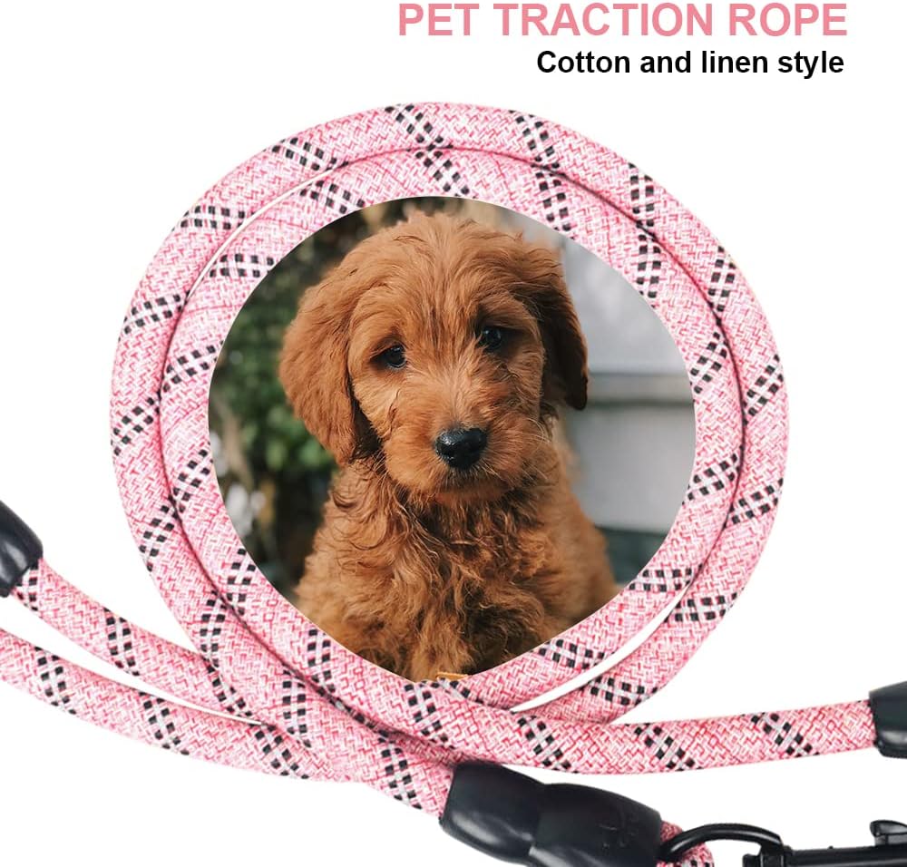 5 Dog Leash, Reflective Heavy Duty Five Way Dog Leash, Suitable for All Types of Dogs, Multiple Dog Leash, 360° Swivel Tangle Free with Comfortable Handle, Support Add to Multiple Rope, Pink