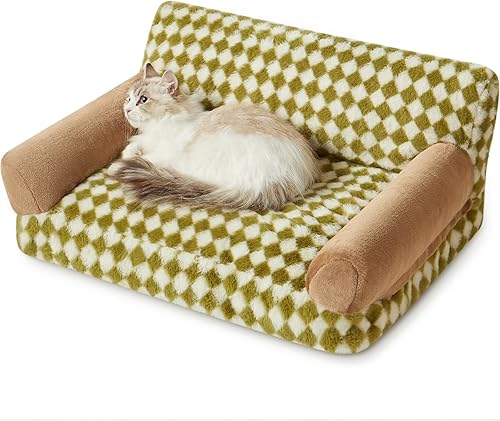 Miniatura 8 de BFPETHOME Sofá cama para gatos y perros, sofá para mascotas pequeñas, bonito sofá para gatos, cama para perros a cuadros con funda lavable (negro y