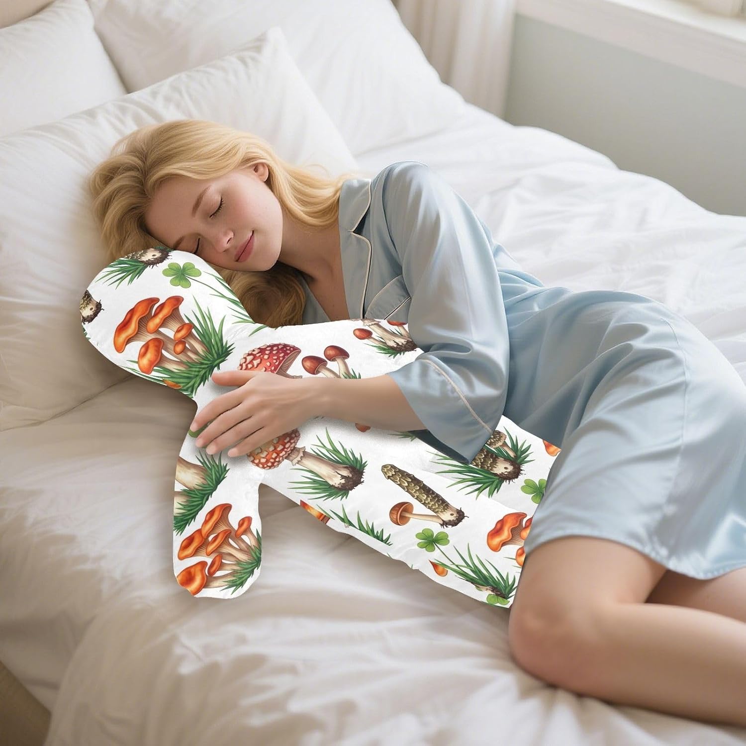 ODAWA Body Pillow for Hugging and Snuggling with Removable Pillowcase, Colorful Mushrooms Throw Pillows for Bedroom 23 x 32 Inch