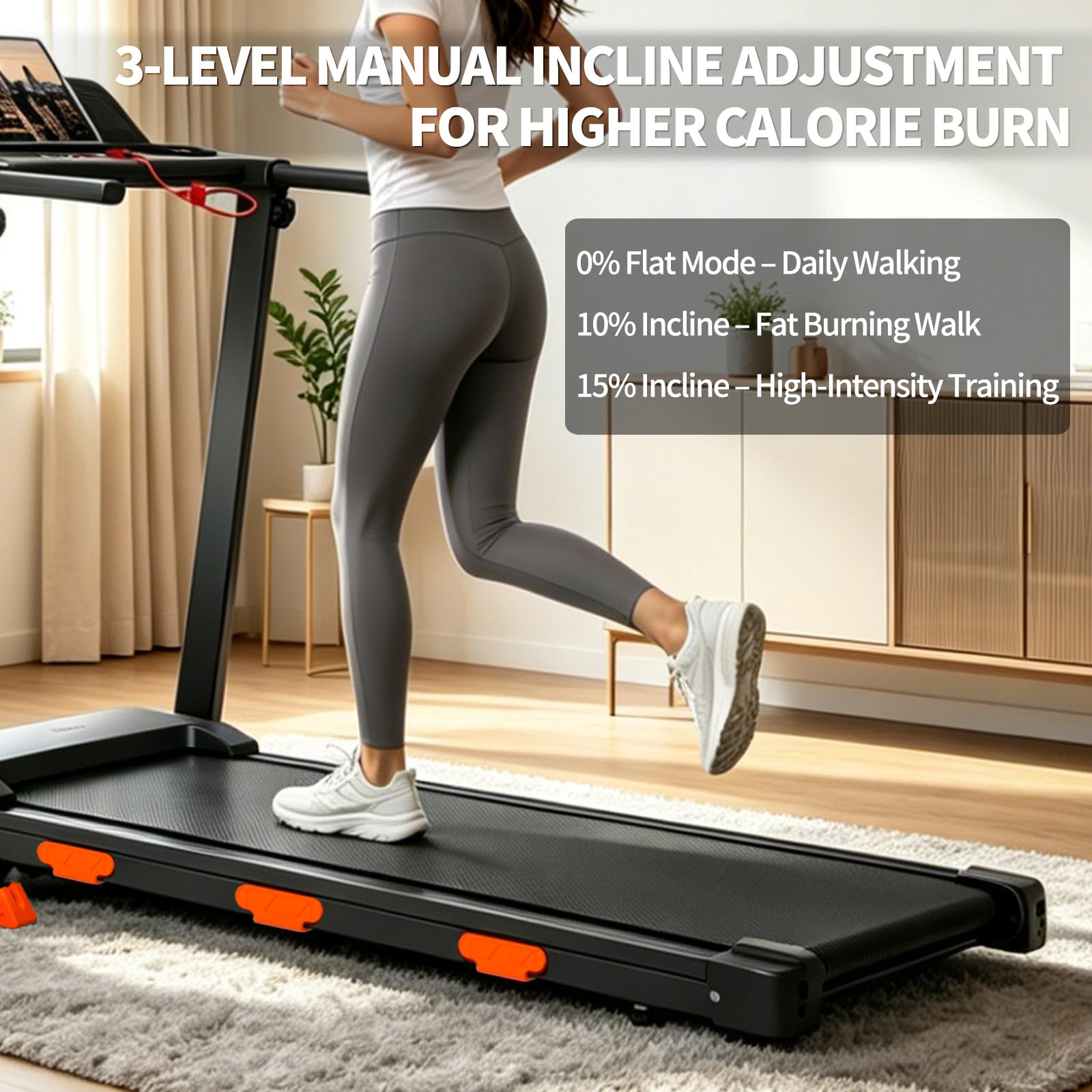 Składana Bieżnia do Domu 12 km/h, Walking Pad Nachyleniem 15%, Silnik 3.0 HP, Wyświetlacz LED, Obciążenie do 159 kg, do Chodzenia, Joggingu i Biegania