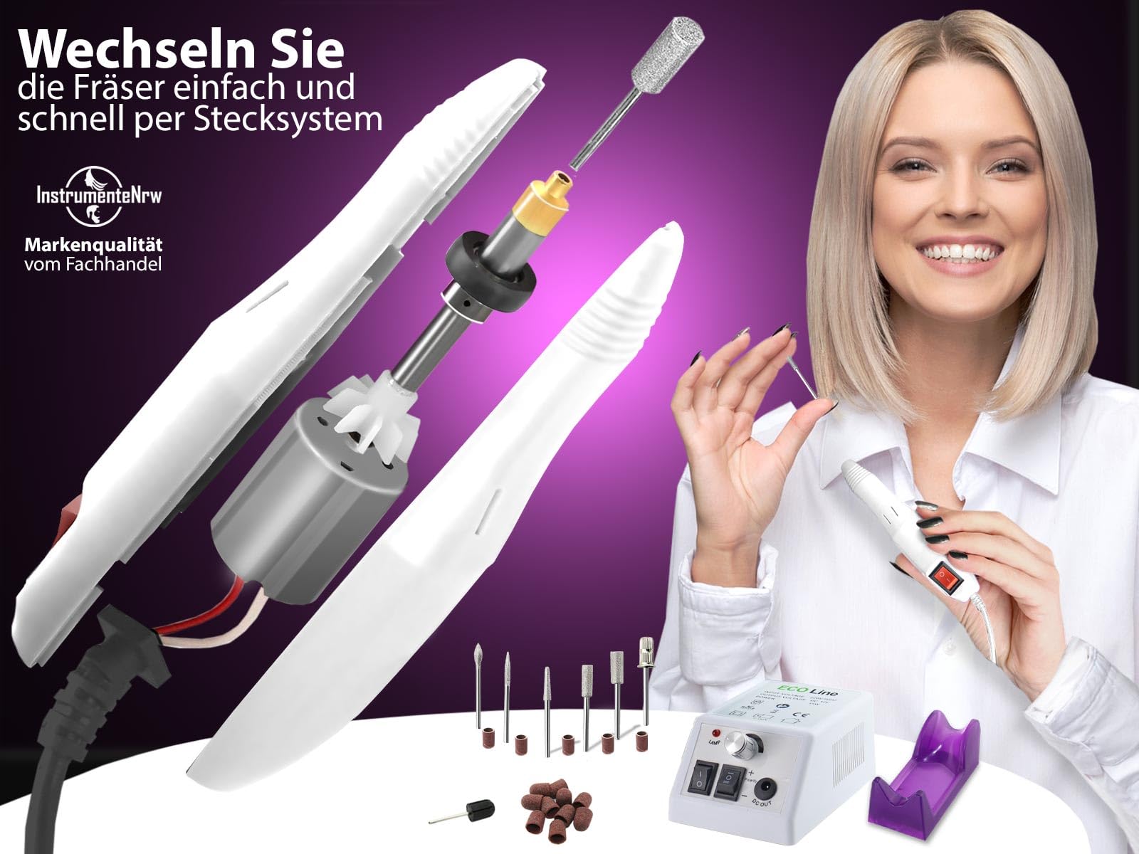 Fußpflegegerät mit speziellen Fräser Set für die Fußpflege | Elektrische Pediküre Hornhautentferner Set mit Diamantschleifer 10 Schleifkappen und Schleifkappenträger für gepflegte Füße