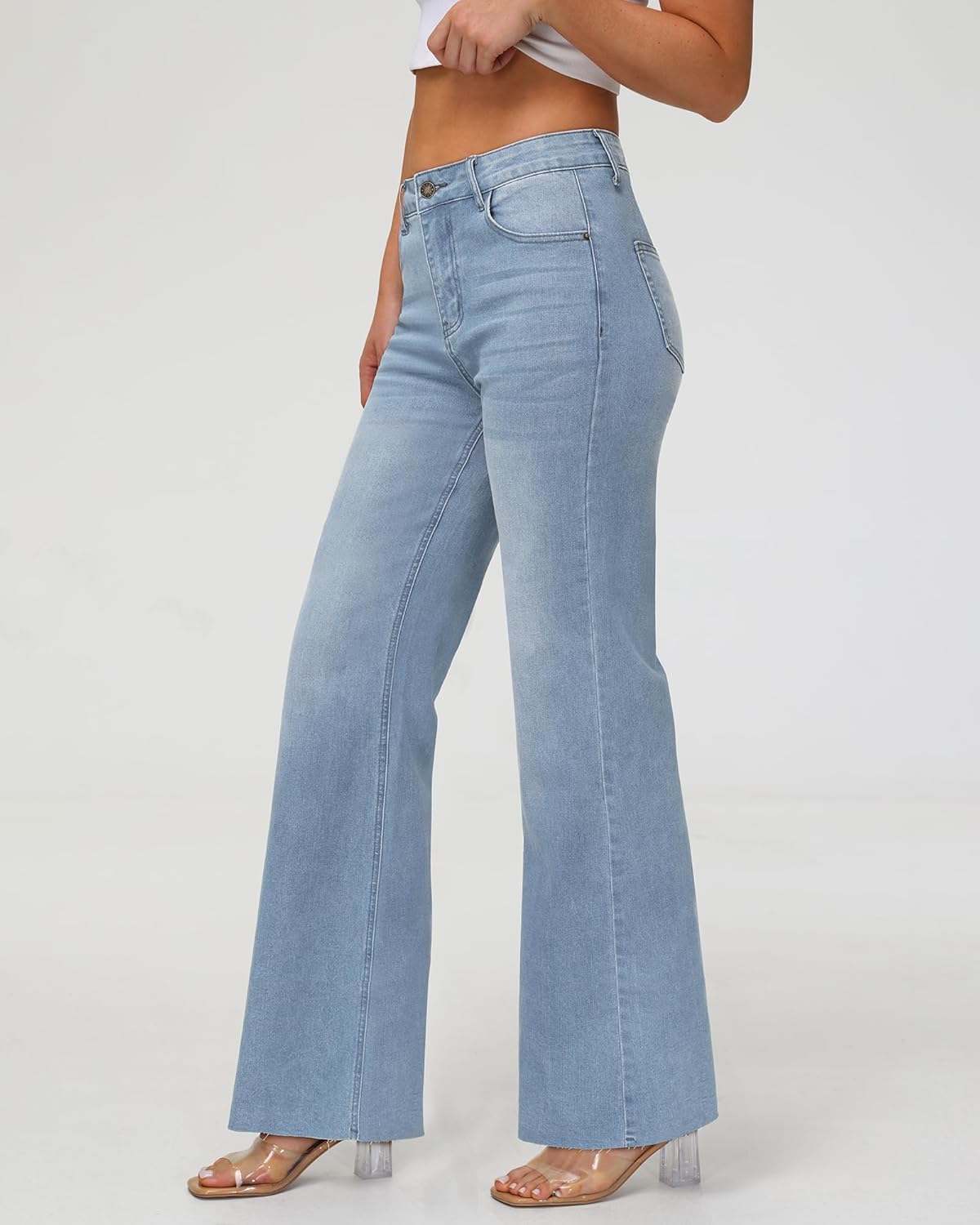 KDF Wide Leg Jeans for Woman Baggy Stretchy Loose Trendy Frayed Hem Denim Boyfriend Pants - Image 3