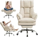 Cloud Cross Legged Office Chair with Footrest,Ergonomic Leather Big and Tall Executive Chair with Wheels,Reversible Armrest,155° Reclining Computer Wide Desk Chair for Home,Office (Beige)
