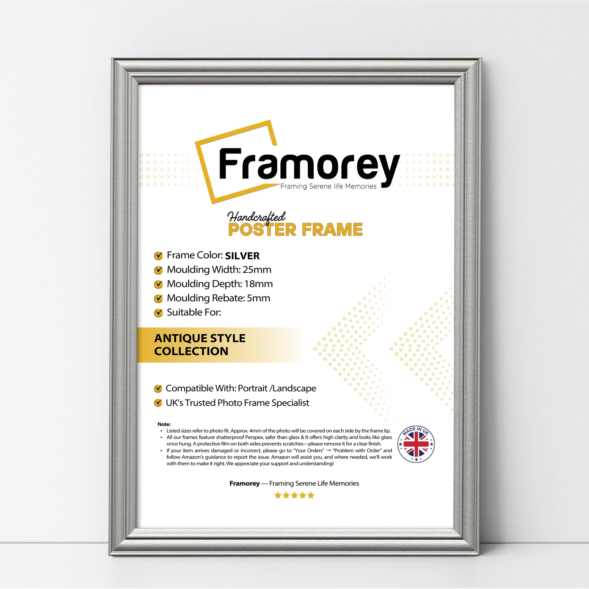 FRAMOREY Silver 16x12 Inch Size Picture Frame, Wall Hanging Photo Frames, LW Antique Style Print Poster Frame, Wall Hanging Frames, Home Decor Frame,