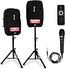 Pyle Wireless Portable PA Speaker System - 1800W High Powered Bluetooth Compatible Active + Passive Pair Outdoor Sound Speakers w/USB SD MP3 AUX - 35mm Mount, 2 Stand, Microphone, Remote PPHP1249KT