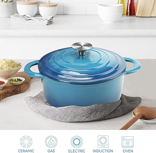 Miniatura 69 de Cacerola de hierro fundido COOKWIN, 3.8 QT, Sartén de hierro fundido con tapa y asas dobles, olla de superficie esmaltada de porcelana, Verde azulado