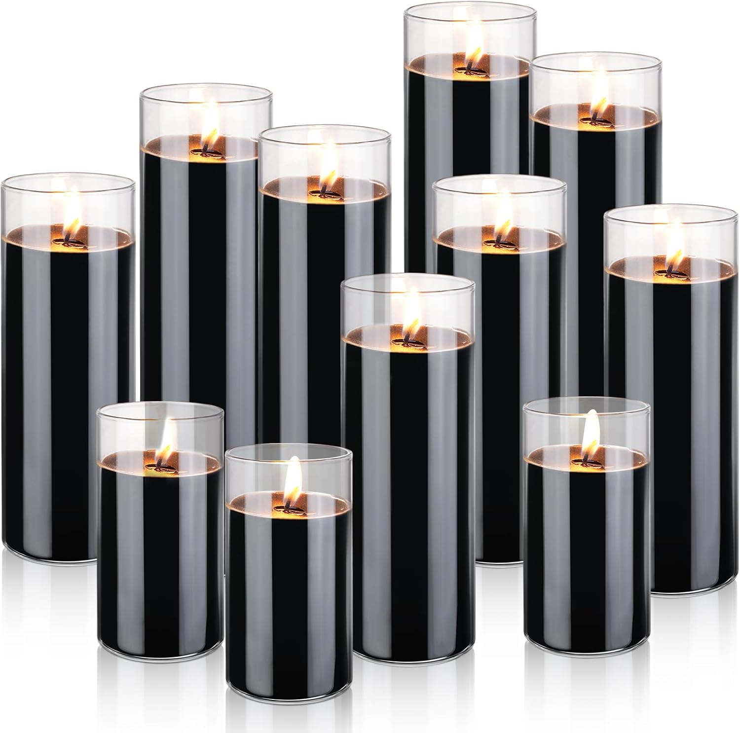 MTLEE 12 Pcs Black Pillar Votive Candles in Glass Prayer Candles for Valentine's Day