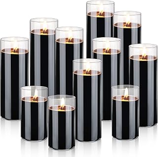 MTLEE 12 Pcs Halloween Black Pillar Votive Candles in Glass Prayer for Wedding Decoration Soy Wax Black Votive Candles Bulk 4inch 6inch 8inch 3 Sizes for Home Halloween Church Prayer Party