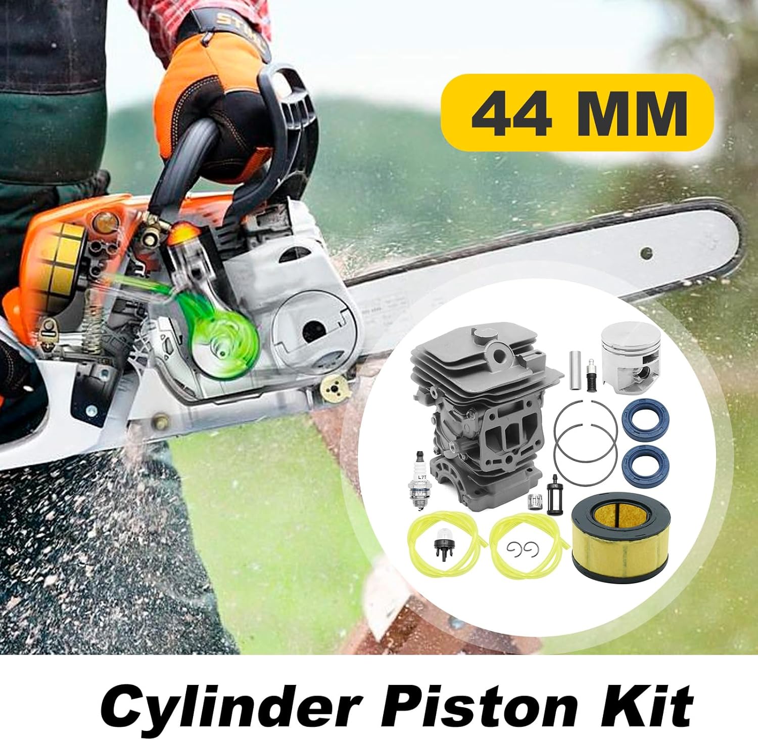 44mm Cylinder Piston Kit, Replacement for Stihl MS251 MS 251 Chainsaw 1143-020-1207 11430201207