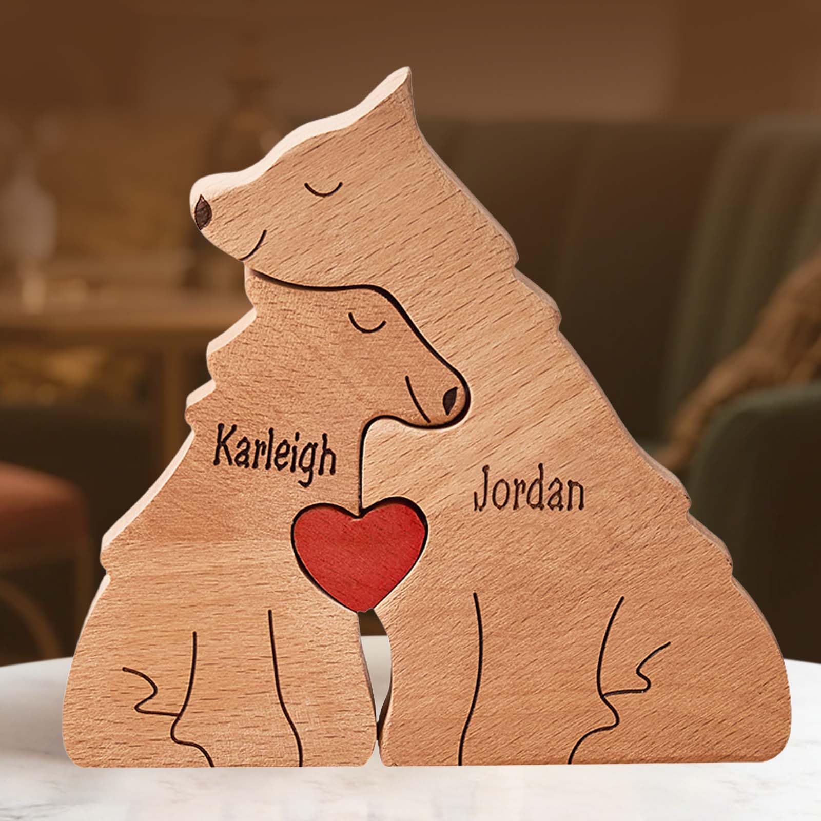 Personalised Wooden Wolf Puzzle with 2-10 Family Name, Custom Family Name Sculpture - Ideal for Mother’s Day, Christmas, Birthdays, Housewarming - Unique Wooden Decor Gift for Mom and Dad… — image 1