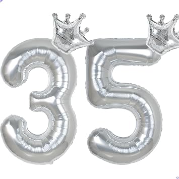 35 Balloon Numbers 40 inch Silver Number Balloon for 35th Birthday Decorations for Men Women, Giant Jumbo Foil Mylar 35 Birthday Decoration for Him Her