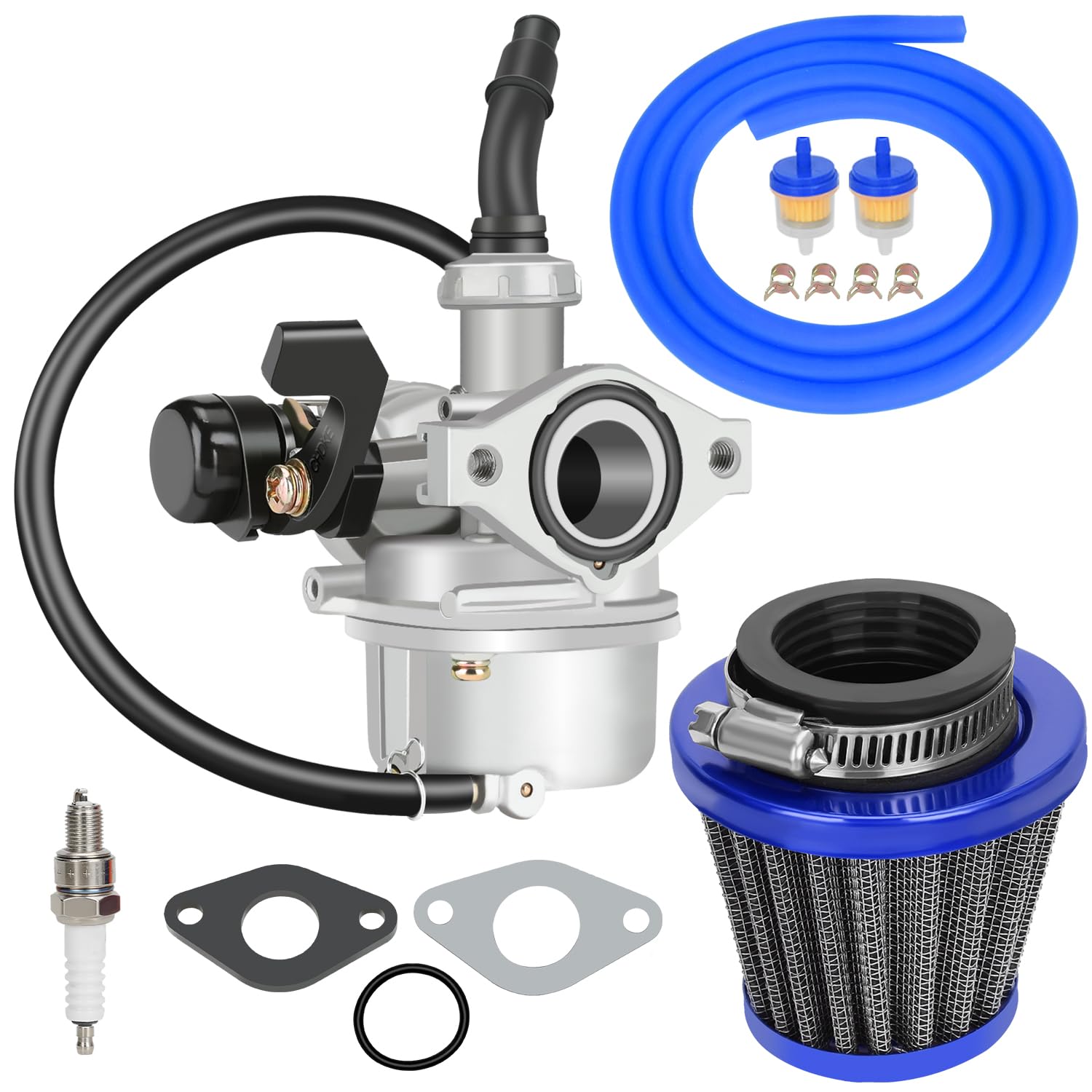 YOXUFA PZ19 Carburetor 19mm Carb Kit for 125cc 110cc 50cc 70cc Coolster Apollo Baja ATV Pit Dirt Bike Kazuma falcon TaoTao DB10 DB24 GK110 Chinese Quad 4 Wheel Parts with 35mm Air Filter Blue