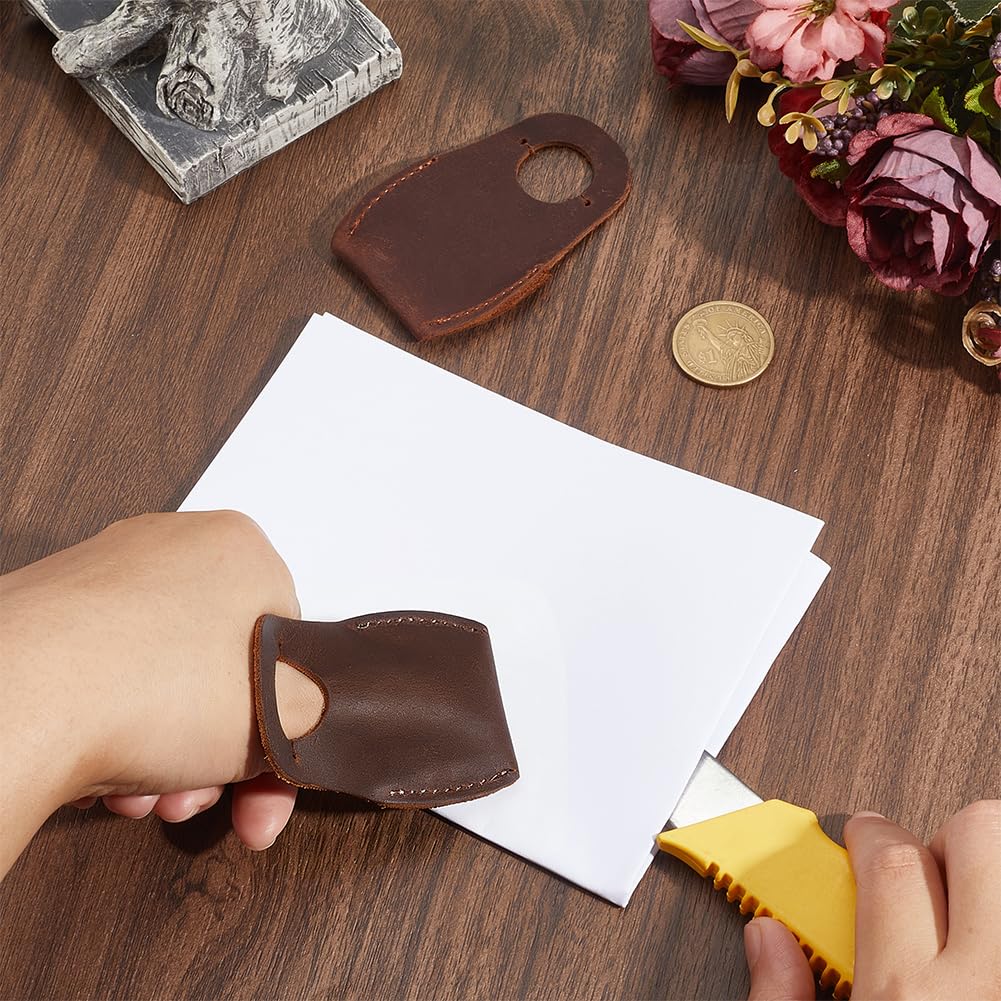 2 Pieza de Protector de Pulgar de Cuero Genuino para Tallado de Madera, Protector de Dedos de Piel de Vaca, Tapa de Pulgar de Cuero de Grano Completo Negro Y Marrón, Accesorio