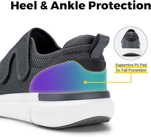 Miniatura 15 de FitVille Zapatos para diabéticos para hombre, de ancho extra ancho, ortopédico, sin cordones, con cierre ajustable, con soporte de arco, Negro,Azul