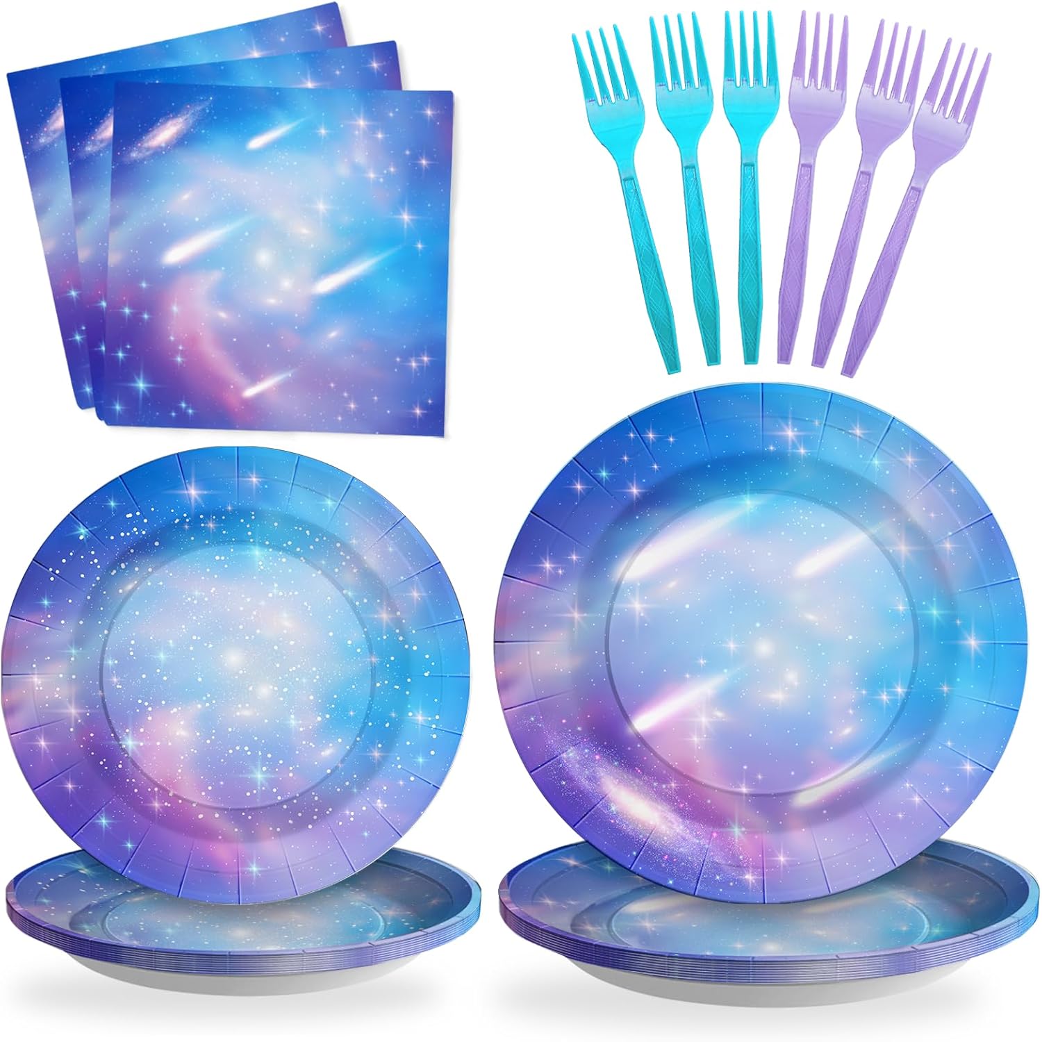SCIONE 96PCS Galaxy Party Plates and Napkins, Space Theme