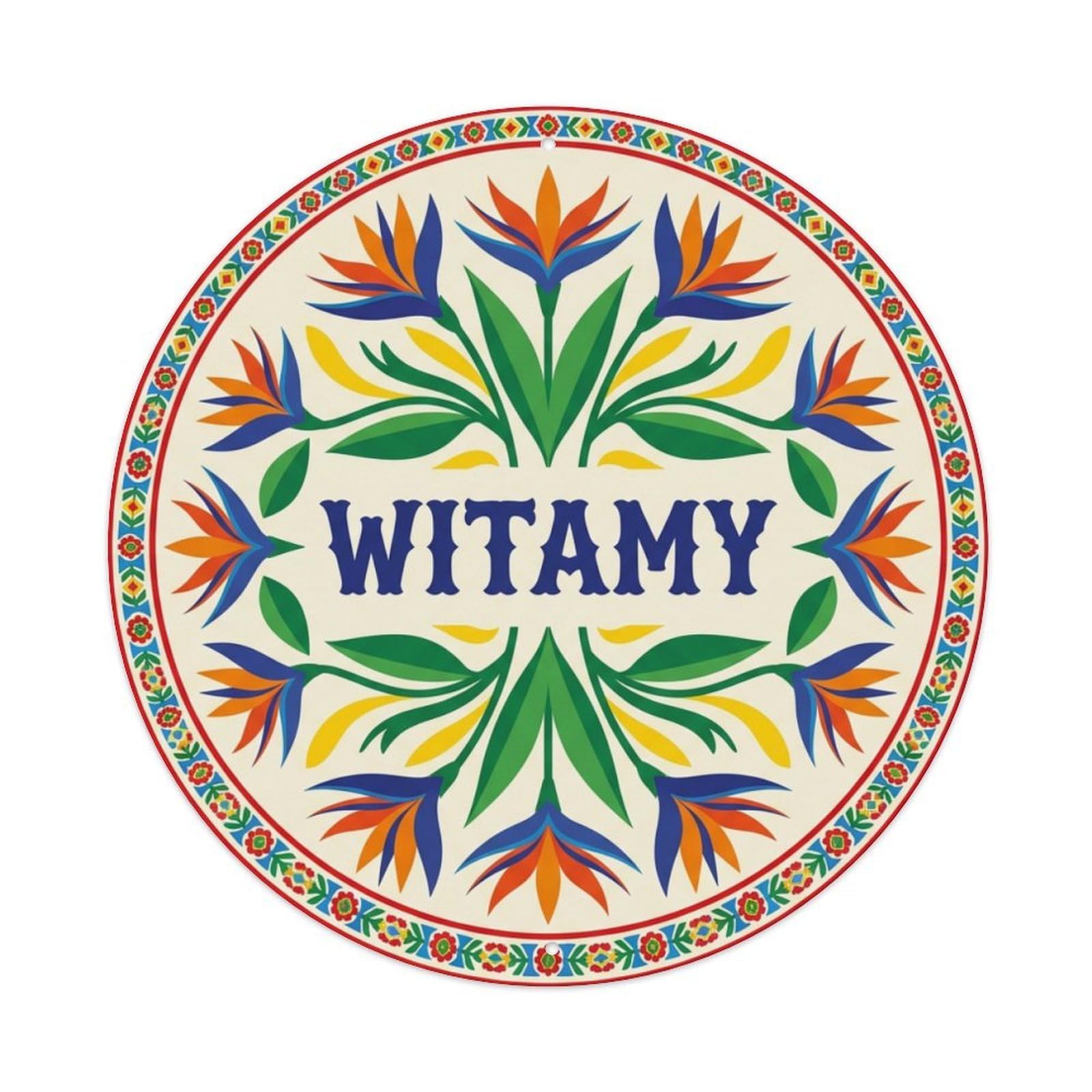 Fyrn Style Metal Tin Sign Vintage Polish Folk Art Witamy Welcome Bird Paradise